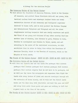 Imagen del vendedor de A Litany For The American People. (political essay) Photocopy of Six Typed Pages With MS Corrections. a la venta por Wittenborn Art Books