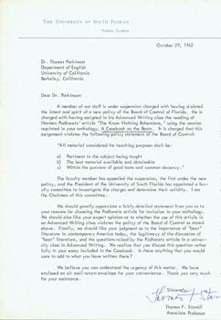 TLS Thomas F. Stovall to Thomas Parkinson, October 29, 1962. RE: Norman Podhoretz article "The Kn...