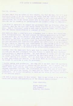 Imagen del vendedor de Open Letter To Congressman Cohelan. Thomas Parkinson, December 16, 1966. RE: Vietnam, Democratic Party politics. a la venta por Wittenborn Art Books