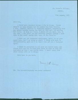 TLS Francis le P. Warner to Thomas Parkinson, August 11, 1967. RE: academia.