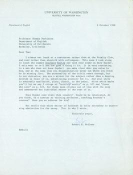 TLS Robert B. Heilman to Thomas Parkinson, October 8, 1968. RE: Gary Snyder.