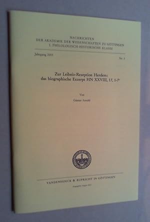 Bild des Verkufers fr Zur Leibniz-Rezeption Herders: das biographische Exzerpt HN XXVIII, 17, 1 - 7 (hoch r). zum Verkauf von Antiquariat Sander