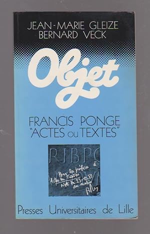 Bild des Verkufers fr Francis Ponge, "Actes ou textes", zum Verkauf von L'Odeur du Book