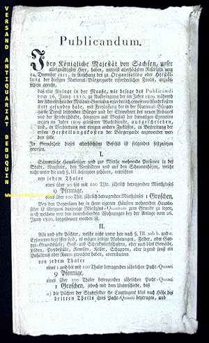 Seller image for Hausbesitzer Publicandum. ". Smmtliche Hausbesitzer und zur Miethe wohnende Personen in der Stadt, Neustadt, den Vorstdten und auf den Scheunenhfen, entrichten von jedem Thaler 9 Pfennige ." for sale by Antiquariat Bebuquin (Alexander Zimmeck)