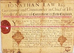 JONATHAN LAW Esq; / Governour and Commander in Chief of His / Majesty's Colony of Connecticut in ...