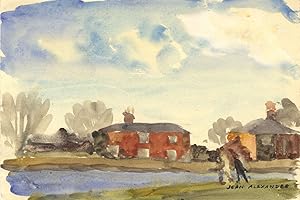 Seller image for Jean Dryden Alexander (1911-1994) - Signed Watercolour, Figures by Houses for sale by Sulis Fine Art