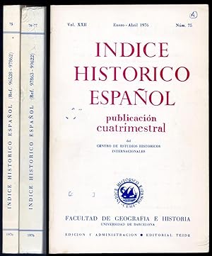 Seller image for ndice Histrico Espaol. Publicacin cuatrimestral. Director Manuel Riu. Volumen XXII: 1976. for sale by Hesperia Libros