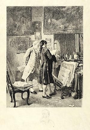 Courtry, Charles Jean Louis. - Nach Ernest Meissonnier. - "Les amateurs de gravure (Die Kunstfreu...