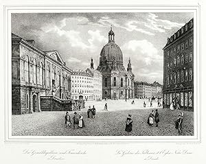 Imagen del vendedor de Dresden. Neumarkt mit Frauenkirche. Ltke. Die Gemldegalerie und Frauenkirche in Dresden a la venta por GALERIE HIMMEL