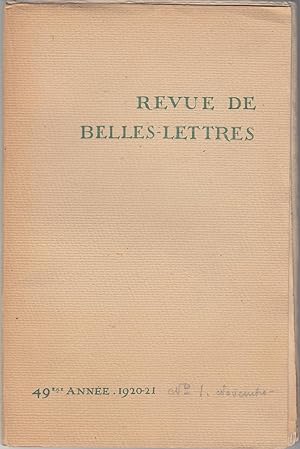 Revue de Belles-Lettres 49ème année. 1920-21 novembre