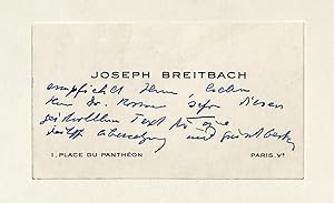 Bild des Verkufers fr Eigenh. beschriftete Visitenkarte. zum Verkauf von Eberhard Kstler Autographen&Bcher oHG