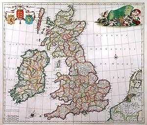 NOVA TOTIUS ANGLIAE, SCOTIAE, ET HIBERNIAE TAB. Map of the British Isles with figurative cartou...