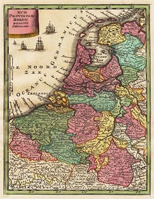 XVII Provinciae Belgii accurte delineatio Altkolorierte Kupferstichkarte (18,2 x 14,1 cm) mit Tit...