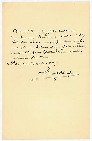 Autograph letter signed ("vRichthofen").