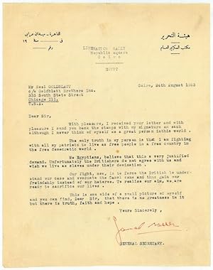 Typed letter signed ("Gamal Nasser").