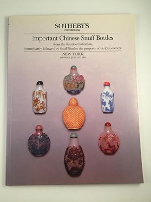 Seller image for Important Chinese Snuff Bottles from the Kardos Collection immediately followed by Snuff bottles the property of various owners for sale by WellRead Books A.B.A.A.