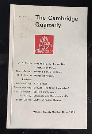 Seller image for The Cambridge Quarterly Volume Twenty Number Three 1991 / G F Parker "Why the Poem Rhymes Not: Marvell on Milton" / David Gervais "Monet's Series Paintings" / H A Mason "Milbourne Redux?" for sale by Shore Books