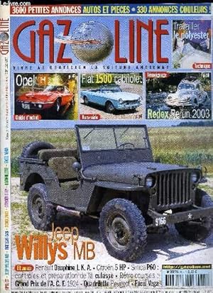 Image du vendeur pour GAZOLINE VOLUME 9 N 94 - Redex Rerun 2003, Fiat 1500 cabriolet, Jeep Willys MB, Renault Dauphine I.K.A., Gazoline restaure une Simca P60 : controle et prparation de la culasse, Citron 5 HP 1922, Tirer une pice en polyester, Opel GT (1969-1973) mis en vente par Le-Livre