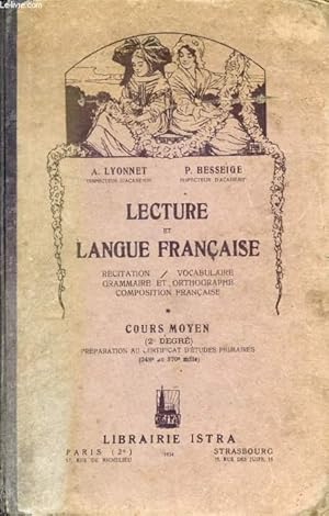 Seller image for LECTURE ET LANGUE FRANCAISE, COURS MOYEN (2e DEGRE), PREPARATION AU CEP for sale by Le-Livre