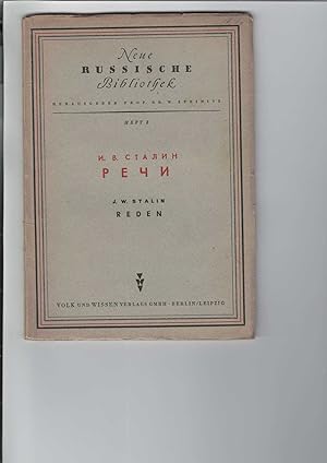 Seller image for Rechi. (Reden). "Neue Russische Bibliothek", Heft 2. Herausgeber W. Steinitz. Ausgewhlt und fr den Unterricht bearbeitet von W. Steinitz. 1 Frontispiz. Stellen aus drei groen Reden Stalins. for sale by Antiquariat Frank Dahms