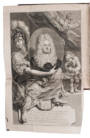 Bild des Verkufers fr Dictionnaire universel de commerce.Amsterdam, Janssonius van Waesbergen, 1726-1732. 4 volumes bound as 3. 4to. With a folding engraved portrait of the dedicatee, Jan Six de Vromade, by Houbraken, and 3 large allegorical engraved headpieces. Main text printed in two columns. Contemporary mottled calf, richly gold-tooled spines and board edges. zum Verkauf von ASHER Rare Books