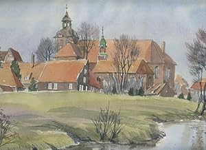 Seller image for Original Aquarell vom Knstler Alfred-Karl Dietmann , signiert und mit handschriftlicher Notiz zum Standort: Walsroder Kloster. Format: Darstellung Querformat: 28,5 x 38 cm hinter Passepartout. Blattgre 40 x 50 cm. Achtung Scans zeigen nur Ausschnitte. ( Das Kloster Walsrode in Walsrode ist eines der historischen Lneklster. Heute ist es ein evangelisches Frauenstift in der Lneburger Heide, das von der Klosterkammer Hannover verwaltet wird) . for sale by Umbras Kuriosittenkabinett