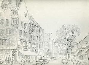 Bild des Verkufers fr Original Bleistiftzeichnung vom Knstler Alfred-Karl Dietmann. Signiert und mit einer handschriftlicher Notiz zum Standort: Berlin Steglitz, Albrechtstr. Format: Darstellung Querformat ca. 30 x 44 cm Blattgre 30 x 44 cm. UnBeschnittens Bttenpapier mit Wasserzeichen. Achtung Scans zeigen nur Ausschnitte. zum Verkauf von Umbras Kuriosittenkabinett