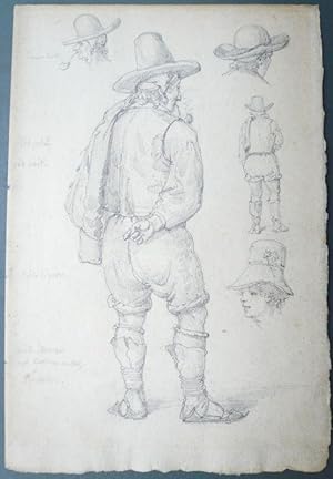 Seller image for Ein Mann in Ciociaria Tracht im Halbprofil von hinten gesehen und Detailstudien. Bleistift. for sale by Antiquariat Joachim Lhrs