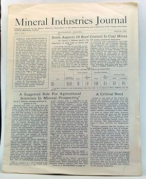 Imagen del vendedor de Mineral Industries Journal, Volume 1, Number 1 (March 1954) a la venta por Cat's Cradle Books