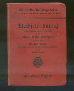 Image du vendeur pour Wechselordnung in der Fassung von 3. Juni 1908 nebst Wechselsteuergesetz : Textausg. mit Einl. ber d. Wechselrecht samt Formularen, mit erl. Noten u. Sachreg. von Karl v. Gareis. In 7. Aufl. hrsg. v. Erwin Riezler mis en vente par Versandantiquariat Ottomar Khler