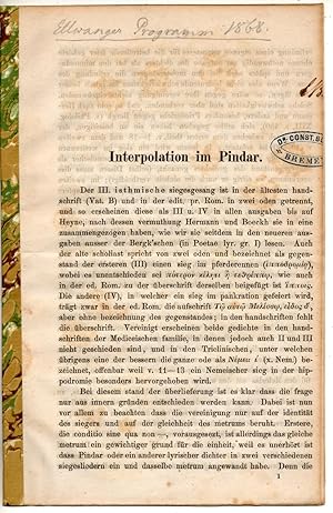 Bild des Verkäufers für Interpolation im Pindar. Schulprogramm Ellwangen. zum Verkauf von Wissenschaftliches Antiquariat Köln Dr. Sebastian Peters UG