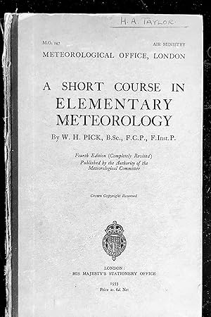 Seller image for A Short Course In Elementary Meteorology (1933) for sale by Shore Books