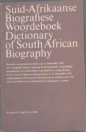 Seller image for Suid-Afrikaanse Biografiese Woordeboek Dictionary of South African Biography for sale by Chapter 1