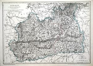 Antique Map SURREY & LONDON WITH RAILWAYS Original Lithographed County Map 1867