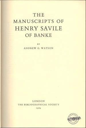 Bild des Verkufers fr The Manuscripts of Henry Savile of Banke. zum Verkauf von Richard V. Wells ABA, ILAB