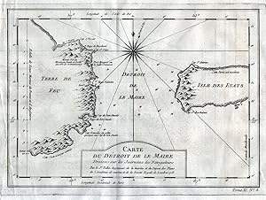 Bild des Verkufers fr "Carte du Detroit de le Maire" - Estrecho de le Maire Le-Maire-Strae Straits Lemaire Isla de los Estados Tierra del Fuego Chile South America Sdamerika zum Verkauf von Antiquariat Steffen Vlkel GmbH