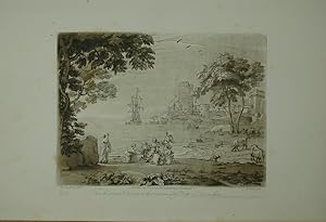 Seller image for Landscape. From the original drawing in the collection of the Duke of Devonshire: Jupiter and Europa. The story is introduced on the shore of an extensive Bay, which the city of Crete on the right. Aquatinta-Radierung in Sepia von Richard Earlom. for sale by Antiquariat  Braun