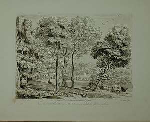 Seller image for Landscape. From the original drawing in the collection of the Duke of Devonshire: A Herdsman seated and Cattle seated in a pool of Water. A well wooded country with a castellated mansion in the distance. Aquatinta-Radierung in Sepia von Richard Earlom. for sale by Antiquariat  Braun