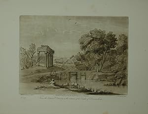 Seller image for Landscape. From the original drawing in the collection of the Duke of Devonshire: A landscape with the ruins of a temple. In the foreground a Female. Three Goats are near her and two men are passing over a bridge. Aquatinta-Radierung in Sepia von Richard Earlom. for sale by Antiquariat  Braun