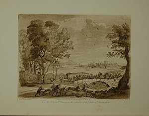 Seller image for Landscape. From the original drawing in the collection of the Duke of Devonshire: View of a Sea Port, and a distant fortified. Aquatinta-Radierung in Sepia von Richard Earlom. for sale by Antiquariat  Braun