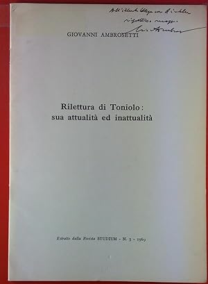 Seller image for Rilettura di Toniolo: Sua attualit ed inattualit. Estratto dalla Rivista STUDIUM - N. 5 - 1969 for sale by biblion2