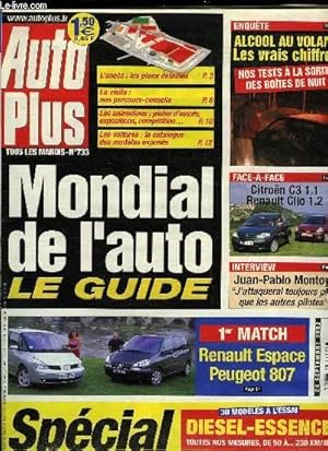 Image du vendeur pour AUTO PLUS N 733 - Renault Espace 2.0 T - Peugeot 807 2.2 16V, VW Phaeton V6, Diesel, essence, toutes nos mesures de 50  230 km/h, Mazda 6 MZR-CD, Citron C3 1.1i - Renault Clio 1.2, Porsche Boxster S, Alcool, les vrais chiffres, Plaquettes de frein mis en vente par Le-Livre