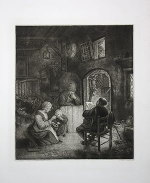 Image du vendeur pour Stube Kind Frau Mann child people Mezzotinto Aquatinta mezzotint mis en vente par Antiquariat Steffen Vlkel GmbH