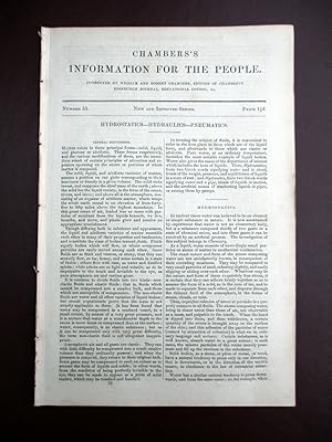 Immagine del venditore per Chambers's Information for the People, 1842, No 53. Hydostatics, Hydraulics, Pneumatics. venduto da Tony Hutchinson