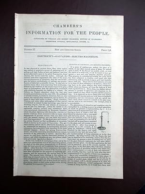 Bild des Verkufers fr Chambers's Information for the People, 1842, No 57. Electricity, Galvanism, Electro-Magnetism. zum Verkauf von Tony Hutchinson