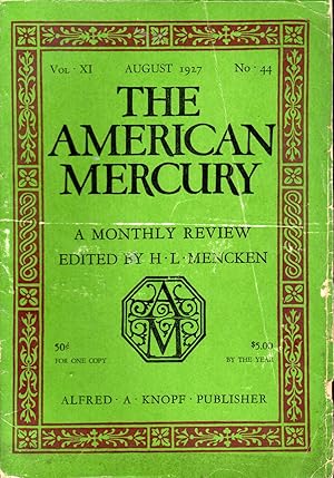Seller image for The American Mercury Volume XIII,, No. 44: August, 1927 for sale by Dorley House Books, Inc.