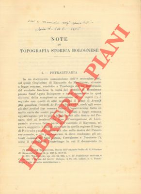 Bild des Verkufers fr Note di topografia storica Bolognese. zum Verkauf von Libreria Piani