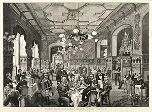 Bild des Verkufers fr Dresden. Hotel Stadt Gotha. - Innenansicht. Illustrirte Zeitung. Der Groe Restaurationesaal des Hotels Stadt Gotha in Dresden zum Verkauf von GALERIE HIMMEL