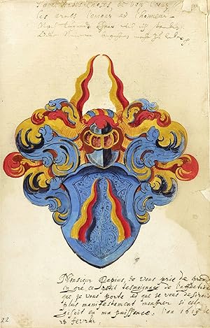 Französischer Maler. - Stammbuchblatt mit Wappen. - "Johannes Papius".