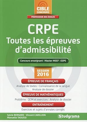 Image du vendeur pour CRPE ; toutes les preuves d'admissibilit 2016 mis en vente par Chapitre.com : livres et presse ancienne